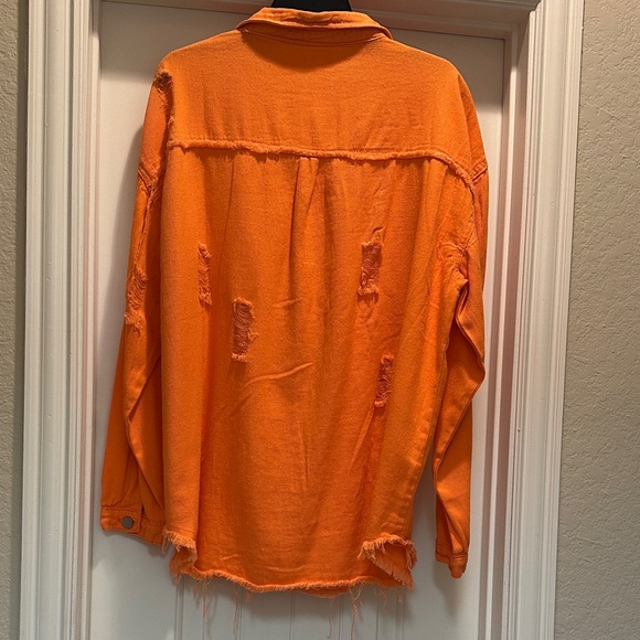 Orange Distressed Button-Up Shacket - Picture 3 of 5